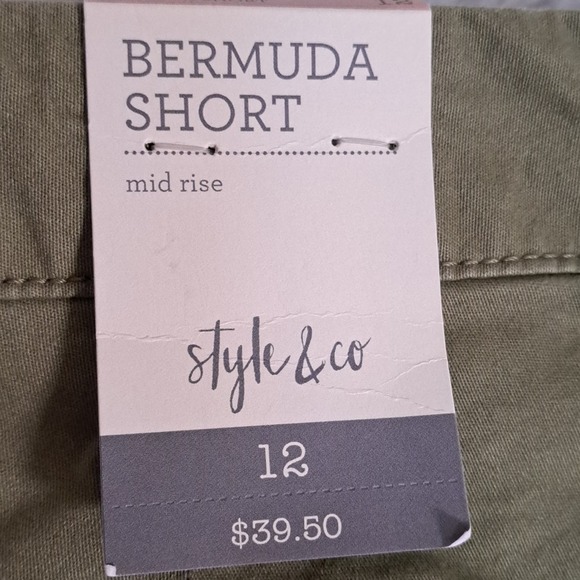 Style & Co Roll Cuff Bermuda Shorts 12 Dry Grass - Picture 7 of 11